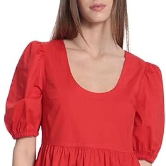 NWOT Donna Morgan Mini Dress Scoop Neck Tiered Criss Cross Back Red Size 10P - Picture 4 of 5